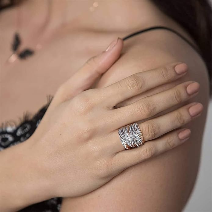 2 Tone Intertwined Crossover Statement Ring Fashion Chunky Band Rings for Women Wide Index Finger Rings Costume Jewelry
