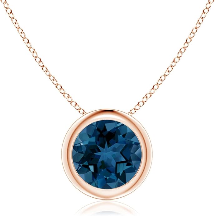 Angara Natural London Blue Topaz Solitaire Pendant for Women | Round Blue Topaz Pendant Necklace in 14K Solid Gold/Silver/Platinum With 18" Chain | December Birthday, Gemstone Jewelry Gift