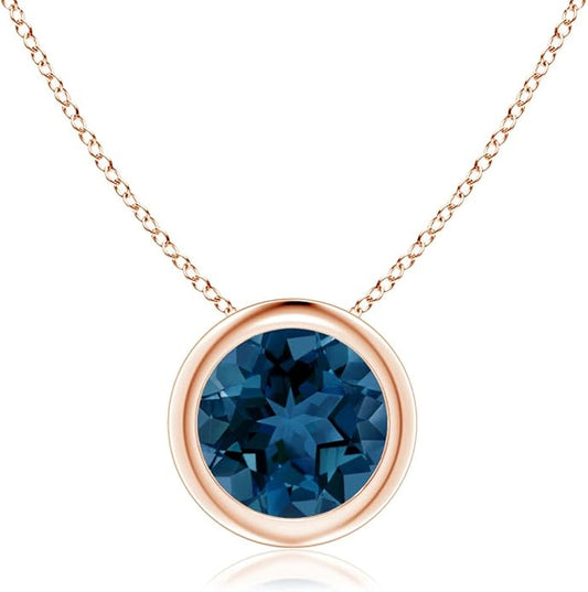 Angara Natural London Blue Topaz Solitaire Pendant for Women | Round Blue Topaz Pendant Necklace in 14K Solid Gold/Silver/Platinum With 18" Chain | December Birthday, Gemstone Jewelry Gift