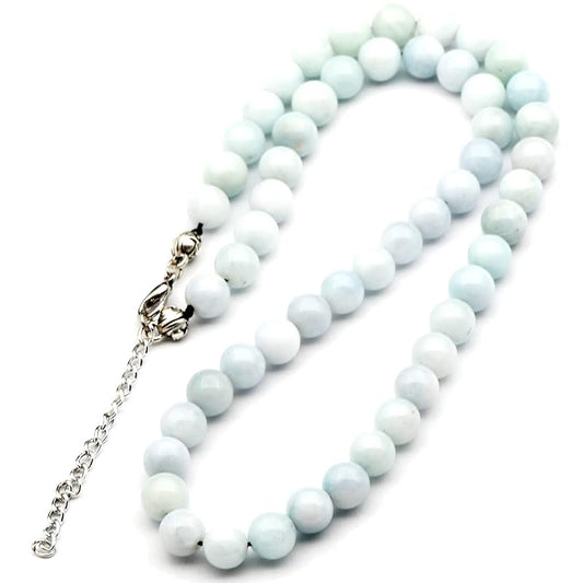 Natural Aquamarine Beaded Choker, Genuine Blue Crystal Necklace, Fancy Gemstone Choker, 8mm Beads, Unique Fashion Jewelry, Healing Crystal Chakra Necklace, Durable Stone Necklace, Pisces Necklace