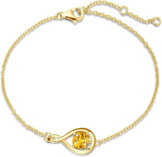 FANCIME Love Bracelet 925 Sterling Silver Infinity Birthstone Bracelets for Women Fine Jewelry Birthday Christmas Gifts for Her Mom Wife, Chain Length 6.7"+1.2" Extend