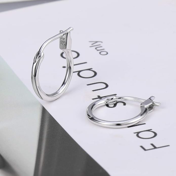 AoedeJ 925 Sterling Silver Hoop Earrings, High Polished Round Tiny Click-Top Hoop Earrings, Small Clasp Hoop Piercing Earrings