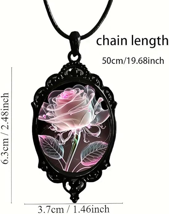 Gothic Rose Glass Necklace for Women Vintage Satan Demon Pendant Halloween Roses Necklaces Dark Punk Style Necklace Victoria Emboss Necklaces Mystic Witch Jewelry Gift Accessories