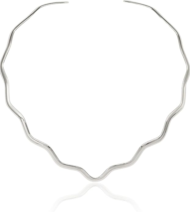 925 Sterling Silver Wavy V Shape Neck Collar Neckwire Chain Cuff Choker Necklace