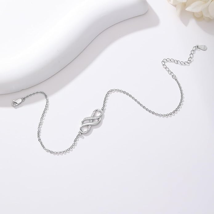 Anklet for Women 925 Sterling Silver Double Infinity Ankle Bracelet Waterproof Summer Jewelry Anniversary Birthday Gifts for Her