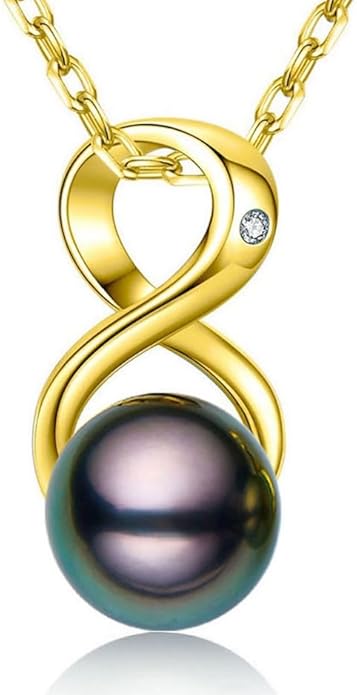 CHAULRI Infinity Top Grade AAA Tahitian Black Pearl Pendant Necklace 18K Gold Over Sterling - Birthday Anniversary Jewelry Gifts for Women Wife Mom Daughter