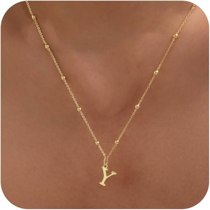 Initial Necklaces for Women Dainty Gold Letter Pendant Necklace 14k Gold Plated A-Z Name Necklaces Cute Charm Choker Necklace Fashion Accessories Non Tarnish Trendy Jewelry Gift