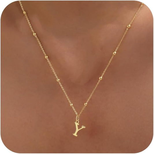 Initial Necklaces for Women Dainty Gold Letter Pendant Necklace 14k Gold Plated A-Z Name Necklaces Cute Charm Choker Necklace Fashion Accessories Non Tarnish Trendy Jewelry Gift