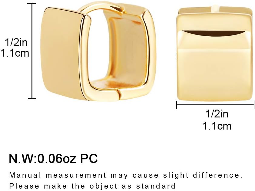 14K Gold Plated Hoop Earring Small Square Huggies Hoops For Women, Minimalist Cute Earrings for Women Girls Gift, gold silver rose gold black and CZ