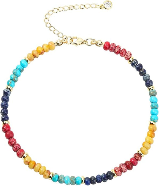Natural Stone Beaded Anklets Bracelets for Women Handmade Beaded Anklet Bracelet Waterproof Boho Beads Ankle Bracelet Adjustable Summer Jewelry