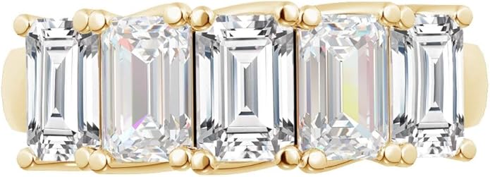 Houston Diamond District 1 to 6 Carat LAB GROWN Emerald Cut 5 Stone Ring Diamond Wedding Band Value Collection (E-F Color VS1-VS2 Clarity)