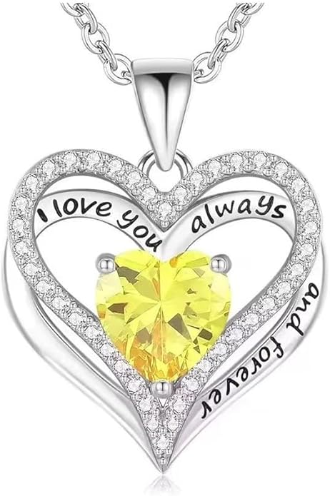 Birthstone Heart Necklace for Women Wife Girlfriend Mom Daughter Gifts S925 Silver Jewelry For Anniversary Rose Gold Gifts For Birthday Christmas Mothers Valentines Day