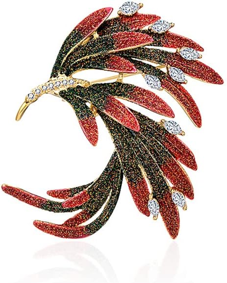 14K Gold Phoenix Tail Feather Brooch, Sparkling Moissanite Enamel Brooch - Beautiful Brooch Jewelry Gift