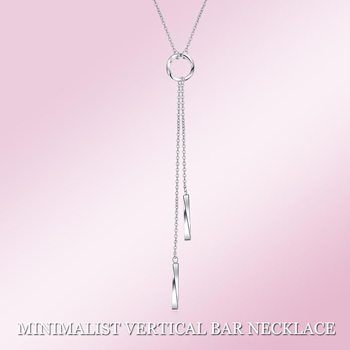 925 Sterling Silver Y Necklaces for Women Lariat Tassel Pendant Minimalist Jewelry Gift for Girls Mom Daughter