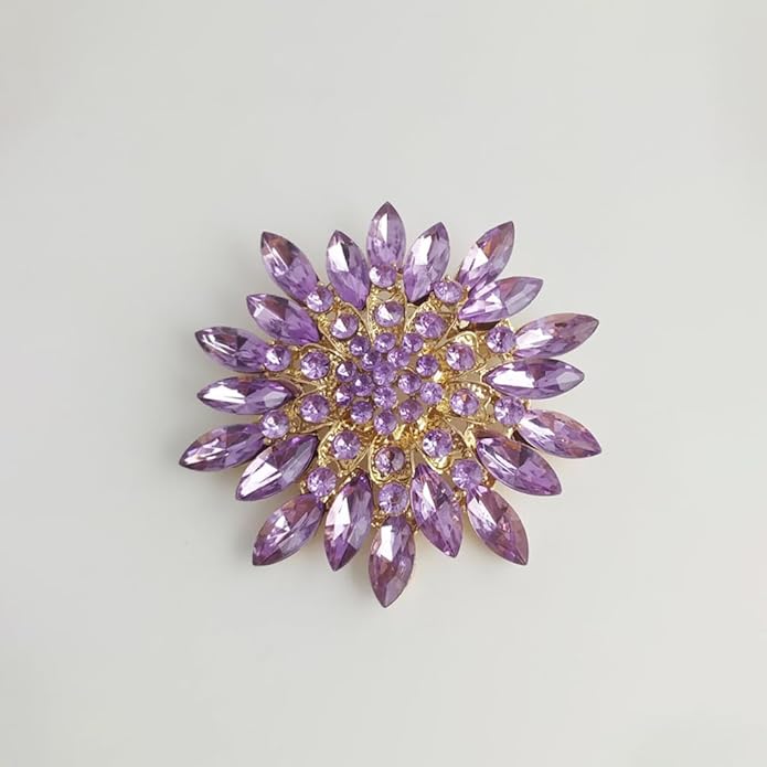 Rhinestone Large Flower Brooches Pins for Women Fashion Sparkly Crystal Sunflower Statement Brooch Unique Wedding Party Suit Dress Jewelry Accessories