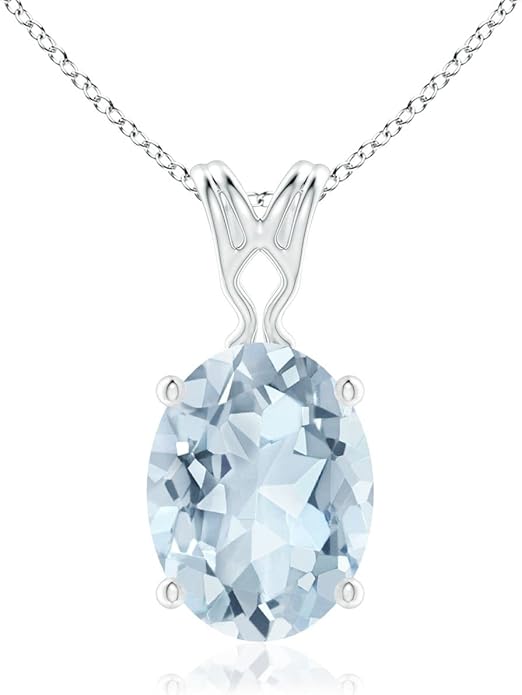 Angara Natural Aquamarine Solitaire Pendant for Women | Vintage in 14K Solid Gold/Platinum With 18" Chain | March Birthday, Anniversary, Gemstone Jewelry Gift