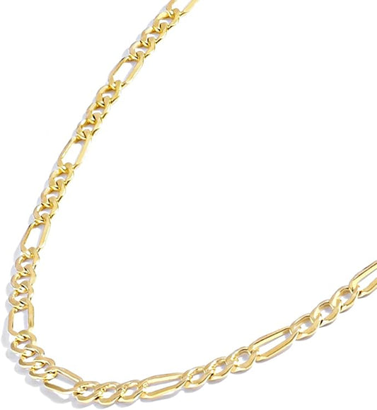 Jewelry Atelier Gold Chain Necklace Collection - 14K Solid Yellow Gold Filled Figaro Chain Necklaces for Women and Men with Different Sizes (2.8mm, 3.7mm, 4.7mm, 5.6mm)