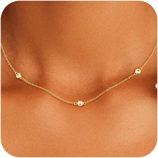 Cubic Zirconia Necklace, Dainty 14k Gold Plated Diamond Necklaces For Women Choker Necklace Simple Gold Plated CZ Jewelry Necklaces for Women Trendy Gifts