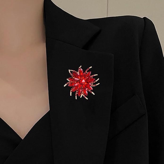 Rhinestone Sunflower Brooch Pin for Women Red Black Purple Large Flower Broochs Snowflake Brooch Marquise Wreath Brooches Jewelry