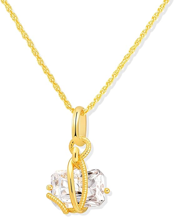 Milan Chiva Gold Pendant Necklace for Women 14K Dainty Cubic Zirconia GemStone Statement Chain Jewelry