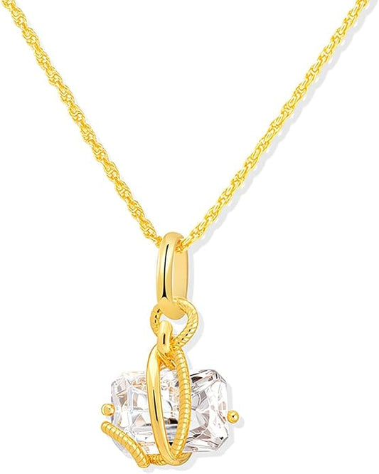 Milan Chiva Gold Pendant Necklace for Women 14K Dainty Cubic Zirconia GemStone Statement Chain Jewelry