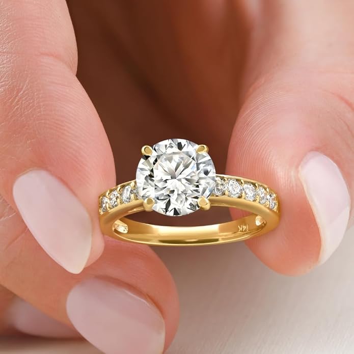 P3 POMPEII3 Pompeii Certified 3Ct Diamond Engagement Ring Cathedral 14k Gold Lab Grown (G/H,VS2-SI1)