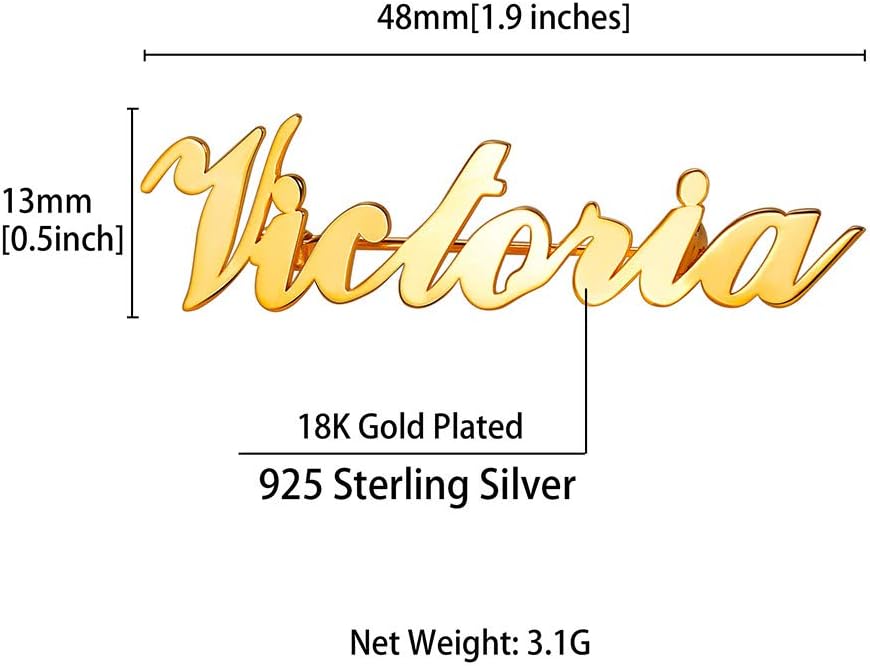 Custom4U Custom Name Pin Personalized Brooch Pins for Women Men Stainless Steel Name Tag with Letters/Initials - Silver/Gold/RoseGold/Black Customized Jewelry Gifts for Birthday Wedding Business Party