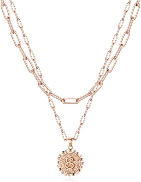 Ursteel Layered Initial Necklaces for Women, 14K-Gold-Plated Dainty Layering Paperclip Chain Necklaces for Women Jewelry