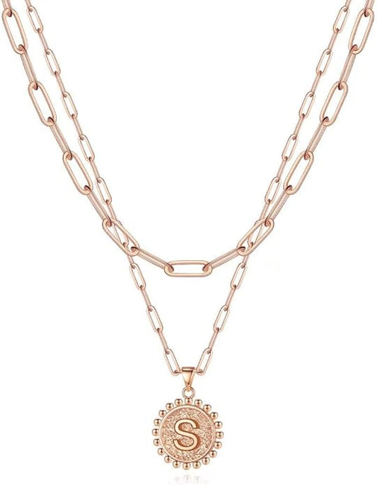 Ursteel Layered Initial Necklaces for Women, 14K-Gold-Plated Dainty Layering Paperclip Chain Necklaces for Women Jewelry