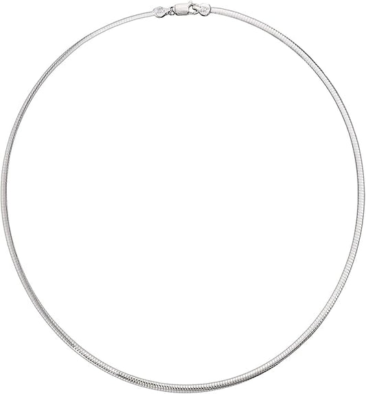 Savlano 925 Sterling Silver 3MM Italian Solid Flat Omega Chain Necklace for Women - Made in Italy Comes With a Gift Box