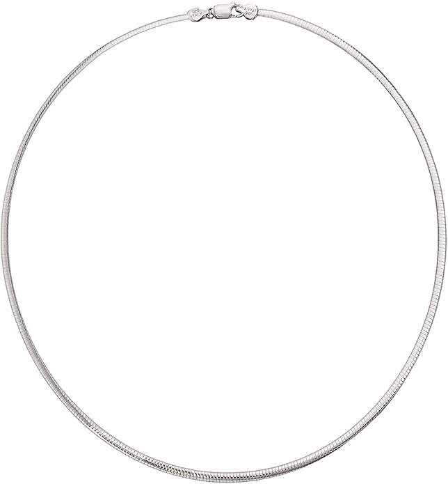 Savlano 925 Sterling Silver 3MM Italian Solid Flat Omega Chain Necklace for Women - Made in Italy Comes With a Gift Box
