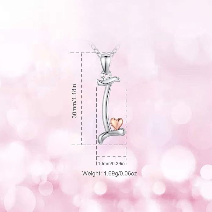 CELESTIA 925 Sterling Silver Initial Necklaces 26 Letter with Rose Gold Heart - 18 Inch Chain