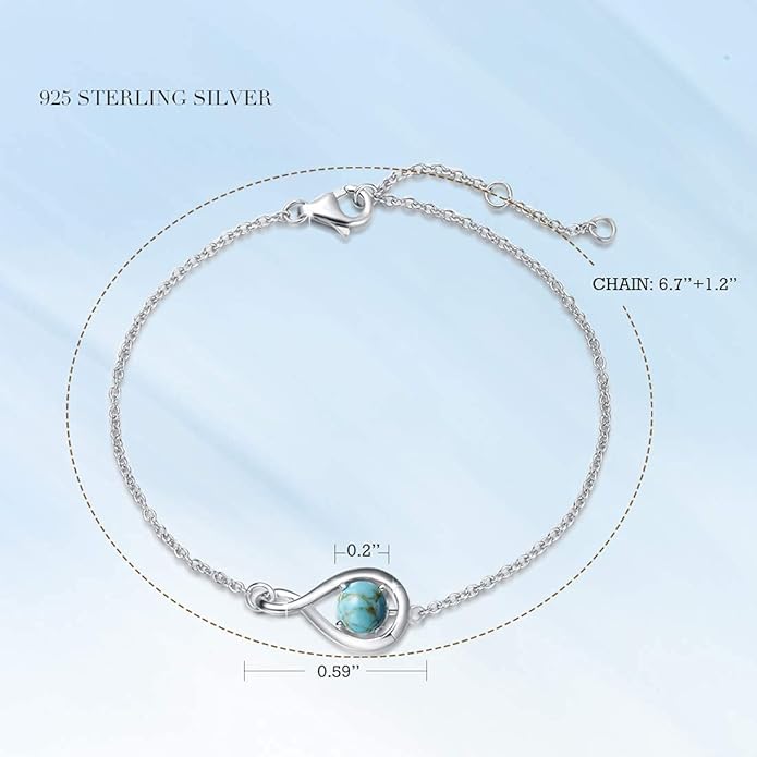 FANCIME Love Bracelet 925 Sterling Silver Infinity Birthstone Bracelets for Women Fine Jewelry Birthday Christmas Gifts for Her Mom Wife, Chain Length 6.7"+1.2" Extend