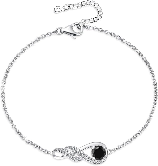 Birthstone Bracelets for Women 925 Sterling Silver Created Gemstone Bracelet Infinity Pendant Jewelry for Her, 6.7"+1.2"
