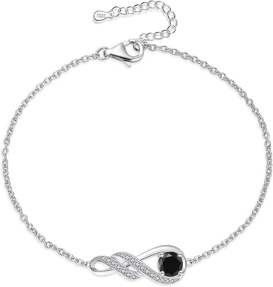 Birthstone Bracelets for Women 925 Sterling Silver Created Gemstone Bracelet Infinity Pendant Jewelry for Her, 6.7"+1.2"