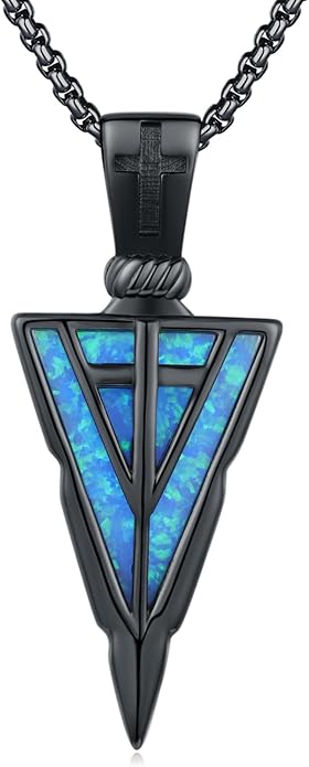 PCTJYFU Arrowhead Necklace 925 Sterling Silver for Women Men Pendant with Blue Opal/Abalone Shell/Turquoise Black Gold Plating Protective Symbol Jewelry Adjustable Chain Gift for Him Her