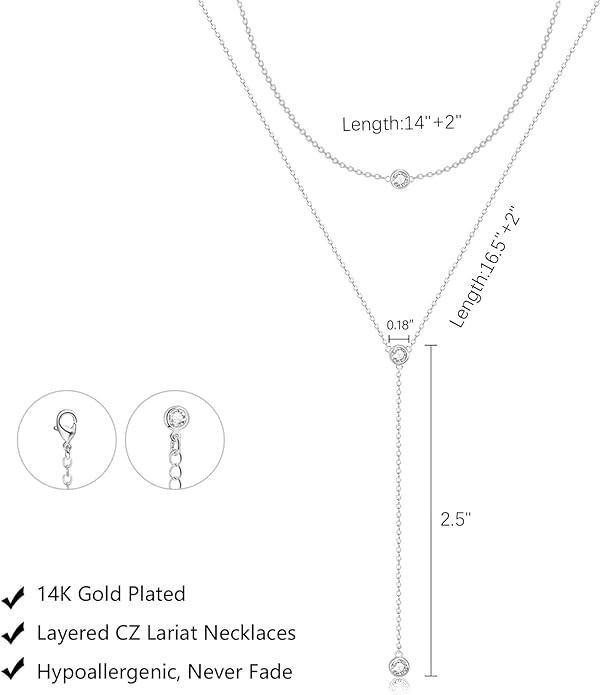 Gold Necklace for Women Trendy Lariat Y Necklace Dainty 14k Gold Plated/Silver Long Necklaces for Women Layered Beaded Drop Necklaces Simple Y-Shaped Chain Jewelry Gifts