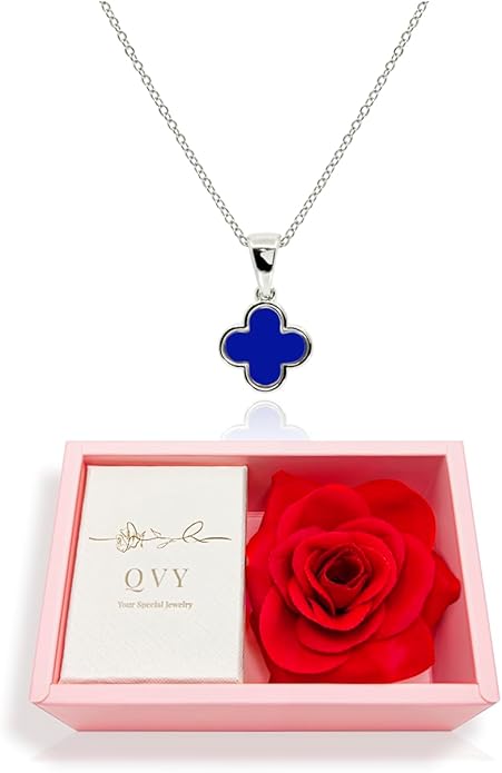 MUSEQVE Four Leaf Clover Necklace for Women Dainty Mother of Pearl White Black Onyx Pink Blue Mint Green Crystal Lucky Clover Pendant 14K Gold Plated Jewelry Gifts [CVRN]