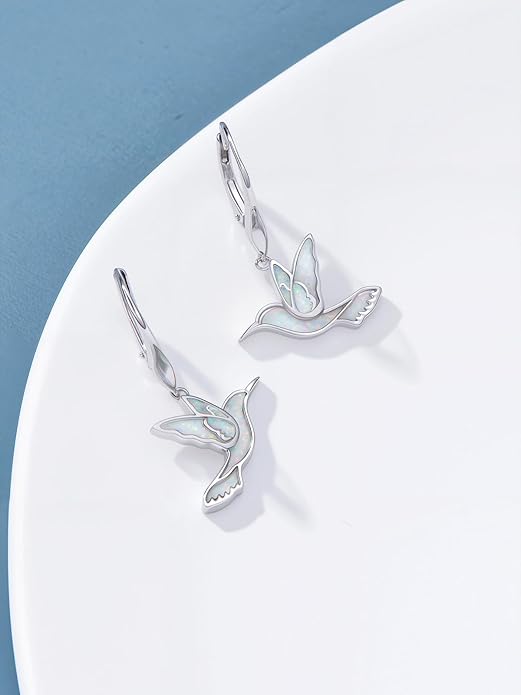 Phoenix/Dragonfly/Hummingbird/Butterfly/Dove Earrings 925 Sterling Silver Opal Animal Dangle Earrings Opal Jewelry Christmas Gifts for Women