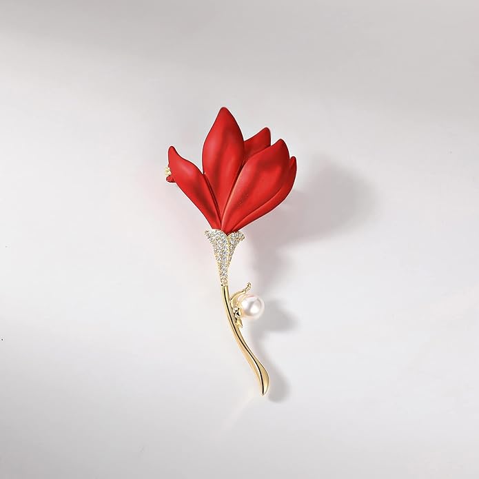 AILONMEI Red Rose Flower Brooches and Pins for Women Costume Jewelry Brooch Pins Broches Jewelry for Women Elegant Lady Pin