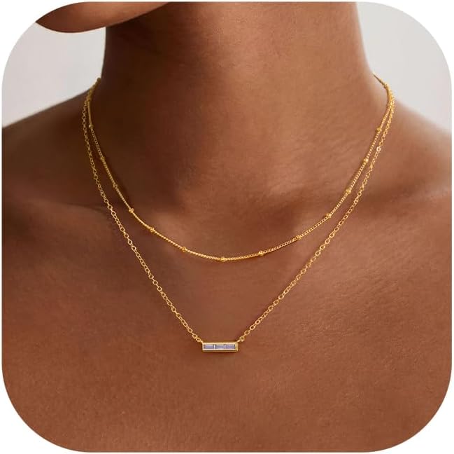 Turandoss Birthstone Necklace for Women, Dainty 14K-Gold-Plated 12 Months Birthstone Layered Necklaces, Trendy Birthday Jewelry Gifts for Women Teen Girls