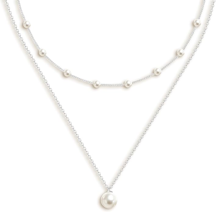 OGD Gold Pearl Necklaces Set for Women 14K Gold Plated Dainty Layered Pearl Cute Daisy Pearl Choker Gold Necklace Gifts for Women Gold Trendy Jewelry Gifts