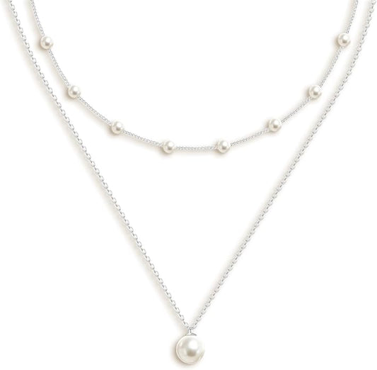 OGD Gold Pearl Necklaces Set for Women 14K Gold Plated Dainty Layered Pearl Cute Daisy Pearl Choker Gold Necklace Gifts for Women Gold Trendy Jewelry Gifts