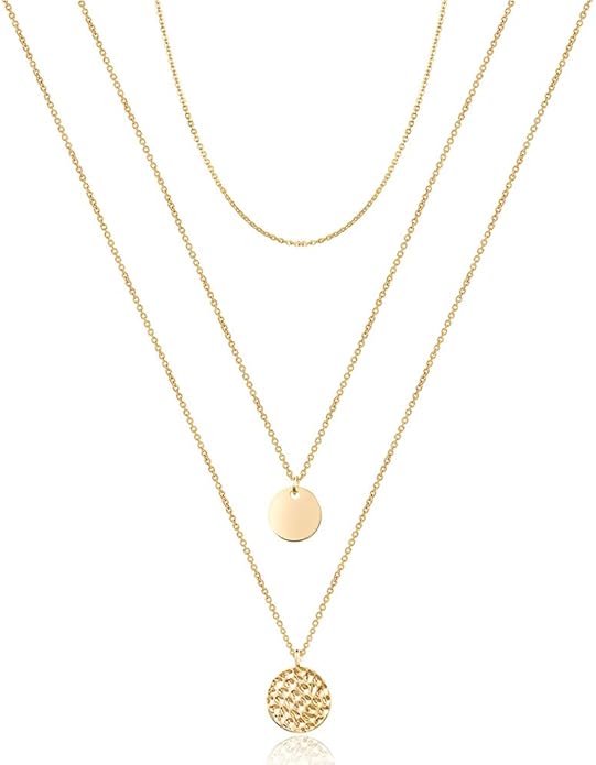 Turandoss Dainty Layered Choker Necklace, Handmade Y Pendant Necklace Multilayer Bar Disc Necklace Adjustable Layering Choker Necklaces for Women