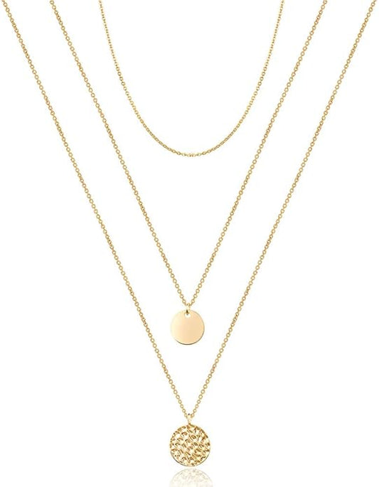 Turandoss Dainty Layered Choker Necklace, Handmade Y Pendant Necklace Multilayer Bar Disc Necklace Adjustable Layering Choker Necklaces for Women