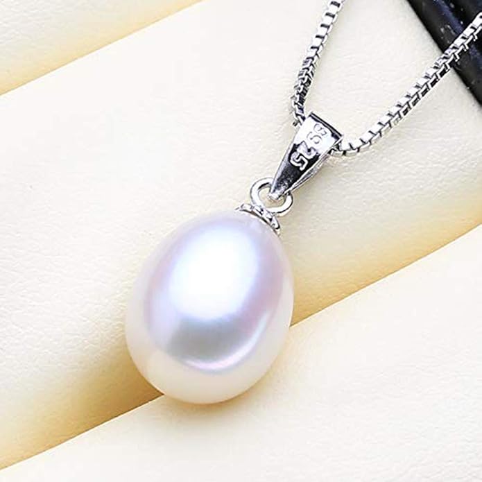 Pearl Jewelry Set For Women Pearl Pendant Necklace & Pearl Earrings with Sparkling Rhinestones 925 Sterling Silver Freshwater Pearl Drop Jewelry Set for Wedding Prom Gift