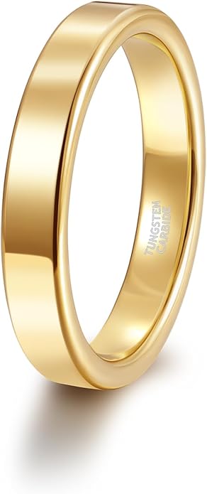 TRUMIUM 2mm 4mm 6mm Tungsten Rings for Women Men's Wedding Bands 24K Gold Plated Beveled Edges Flat High Polished Comfort Fit Size 5-14
