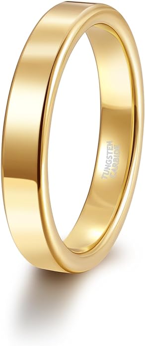 TRUMIUM 2mm 4mm 6mm Tungsten Rings for Women Men's Wedding Bands 24K Gold Plated Beveled Edges Flat High Polished Comfort Fit Size 5-14