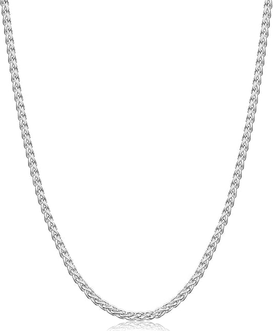 Fiusem Wheat Chains for Men and Women, 2/2.5/3/4/5mm Silver Tone/14K Gold Plated/Black Necklace Chain, Stainless Steel Mens Necklace 16-28 Inch