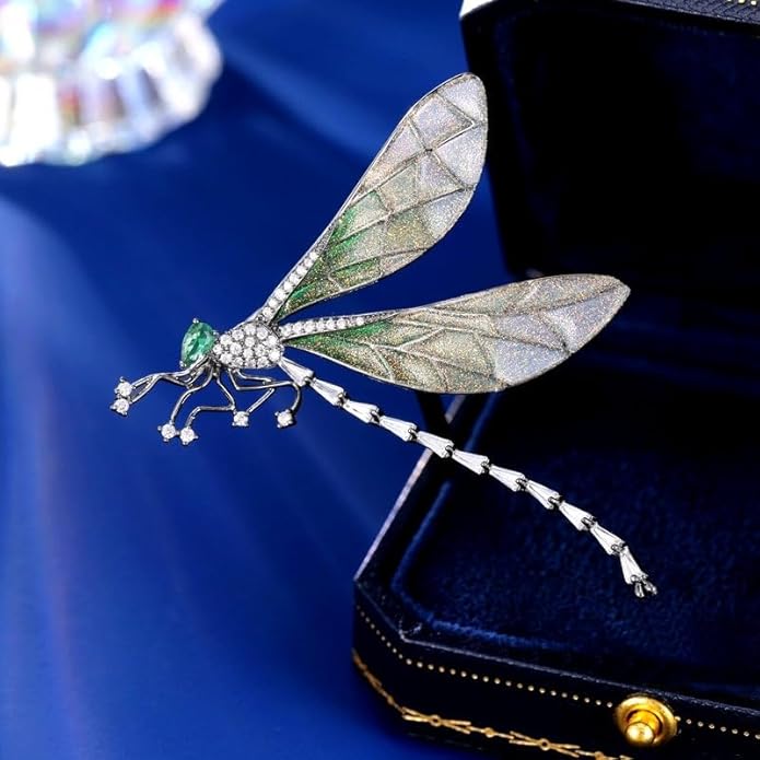 14K Gold High-end Moissanite Insect Dragonfly Brooch, Luxurious Fashionable Brooch for Suit Jacket，Unique Gift for Her